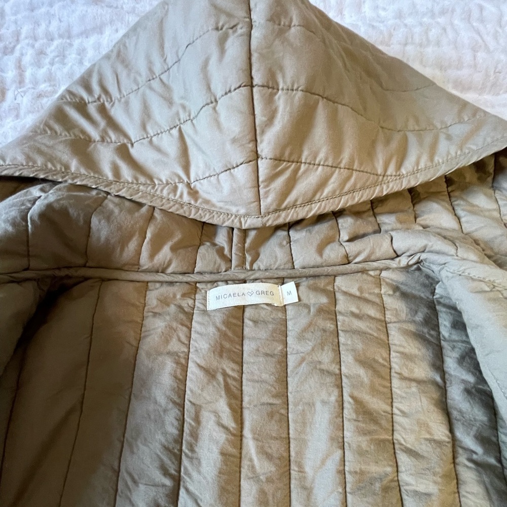 MICAELA GREG The Straight Quilt Jacket in Faded Olive Hooded Coat Cotton Size M - Picture 12 of 16